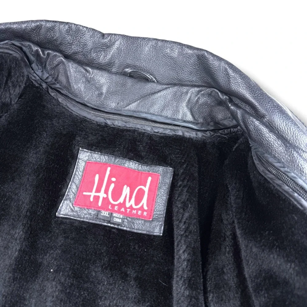 VTG Hind Leather Jacket Mens 3XL Black‎ Genuine Leather Faux Fur Lined Coat